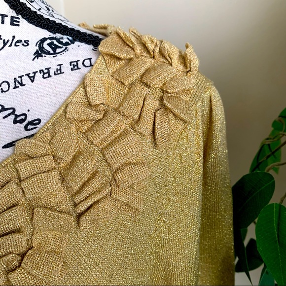 Design Options By Philip & Jane Gordon Vintage Gold Metallic Knit Top Sz M - Picture 3 of 14